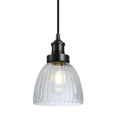 Brooklyn Glass Cone Pendant Light in 7 Inch with Black Holder Industville BR-GLCP7-BKH