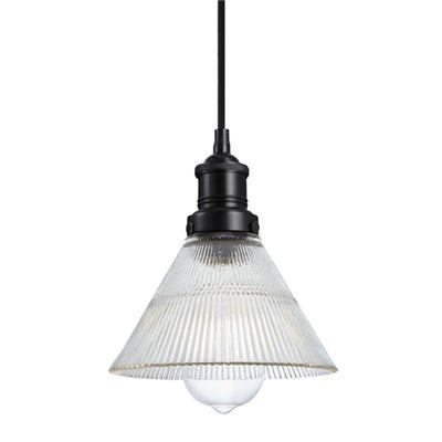 Brooklyn Glass Funnel Pendant in 7 Inch with a Black Holder, Product Code BR-GLFP7-BKH