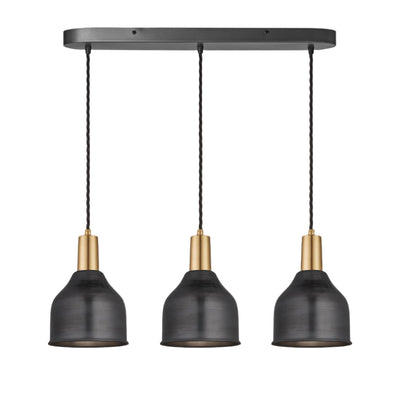 Sleek Cone 3 Wire Cluster Lights in 7 inch with Oval Brass Holders, Industville SL-C7-3WOCL-P-BH