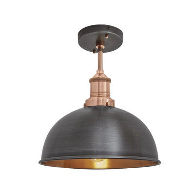 Pewter and Copper with Copper Holder Brooklyn Dome Flush Mount - 8 Inch - Industville BR-DFM8-CP-CH