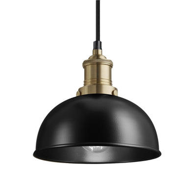 Black with Brass Holder Brooklyn Dome Pendant - 8 Inch - Industville BR-DP8-BK-BH