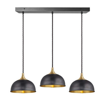 Pewter & Brass with Brass Holder Chelsea Dome 3 Wire Cluster Lights - 8 inch CH-D8-3WCL-BP-BH
