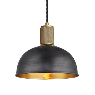 Pewter & Brass with Brass Holder Knurled Dome Pendant Light - 8 Inch - Industville KN-DP8-BP-BH