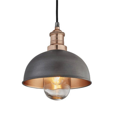 Pewter and Copper with Copper Holder Brooklyn Outdoor & Bathroom Dome Pendant - 8 Inch - BR-IP65-DP8-CP-CH