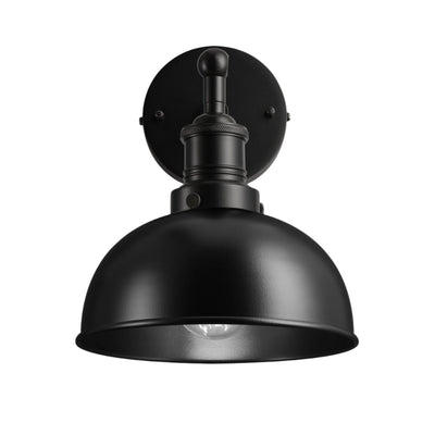 Black with Black Holder Brooklyn Dome Wall Light - 8 Inch - Industville BR-DWL8-BK-BKH