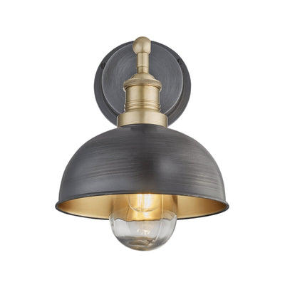 Pewter & Brass with Brass Holder Brooklyn Outdoor & Bathroom Dome Wall Light - 8 Inch - BR-IP65-DWL8-BP-BH