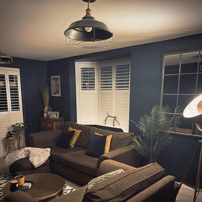 Brooklyn Step Semi Flush Mount in 16 Inch with Pewter Shade with Brass Holder and Cage Attachment, Product Code BR-SFM16-P-BH-CG