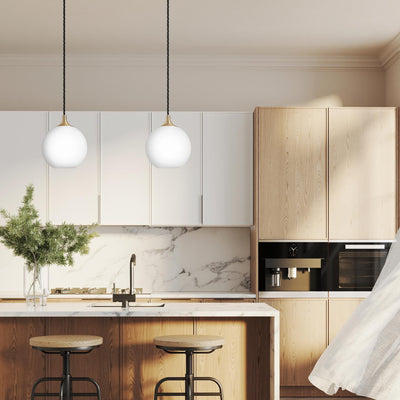 Chelsea Opal Glass Globe Pendant Light in 9 Inch with Brass Holder, Product Code CH-OGL-GLP9-W-BH