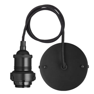 Black Brooklyn Cord Set ES E27 Bulb Holder with 1m Fabric Flex and with Ceiling Rose, Product Code is BR-CS-BK