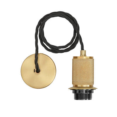 Knurled Edison Cord Set ES E27 Bulb Holder - Brass Ring & Fabric Flex Industville KN-ECS-B