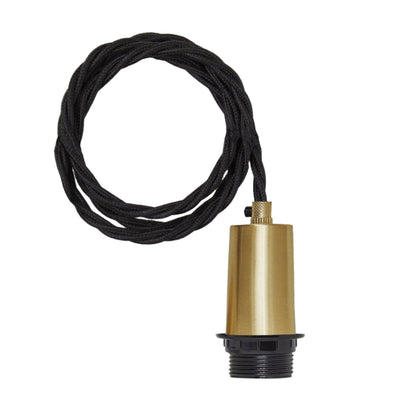 Sleek Edison Cord Set ES E27 Bulb Holder - Fabric Flex - Brass - 2m - Without Ceiling Rose Industville SL-EBH-B-2M-NCR