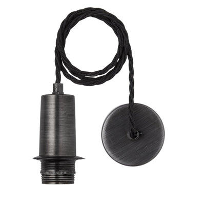 Sleek Edison Cord Set ES E27 Bulb Holder - Pewter Ring & Fabric Flex Industville SL-ECS-P