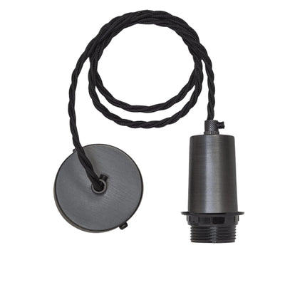 Sleek Edison Cord Set ES E27 Bulb Holder - Pewter & Fabric Flex Industville SL-EBH-P