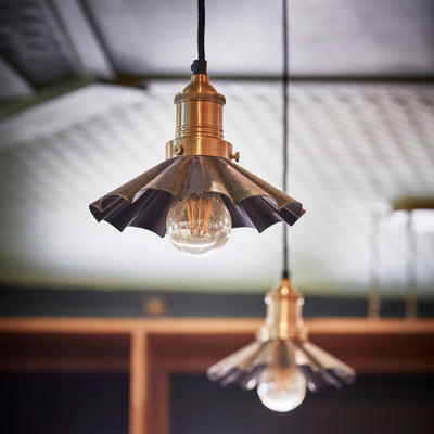 Pewter with Brass Holder Brooklyn Umbrella Pendant - 8 Inch - BR-UP8-P-BH