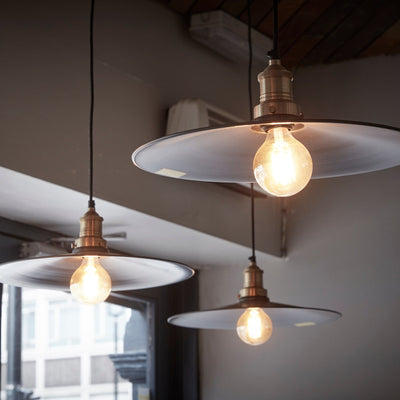 Pewter with Brass Holder Brooklyn Flat Pendant - 15 Inch - Industville BR-FP15-P-BH