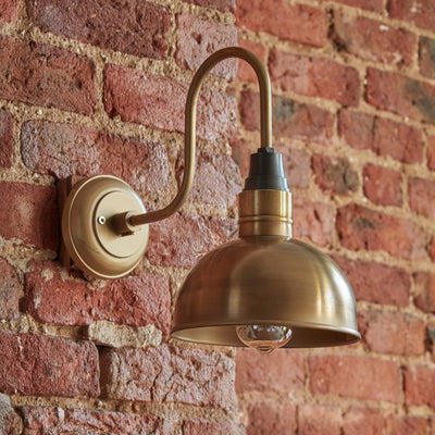 Swan Neck Dome Wall Light - 8 Inch - Brass Industville SN-DWL8-B-BH