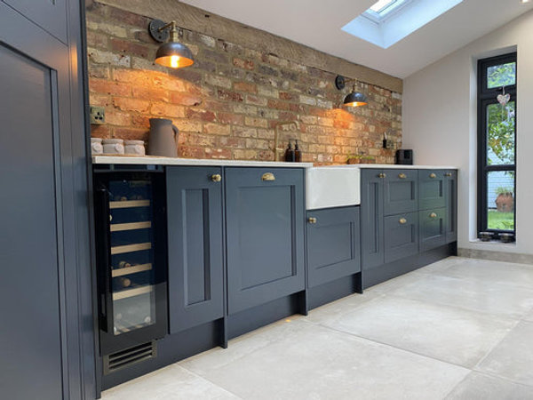 Open plan kitchen interior with industrial lights