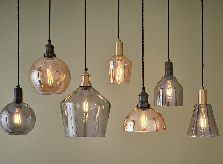 Industville Amber and Smoke Grey tinted glass shades