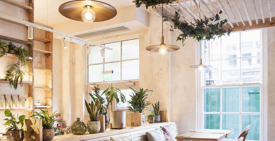 Industrial lights in a restaurant interior design