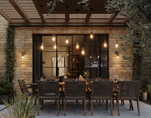 Industville's outdoor lighting lit up in the dark