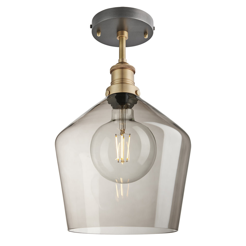 Smoked Glass Mocha with Brass Holder Flush Mount Lighting Schoolhouse Brooklyn BR-SGL-SHFM10-MO-BH