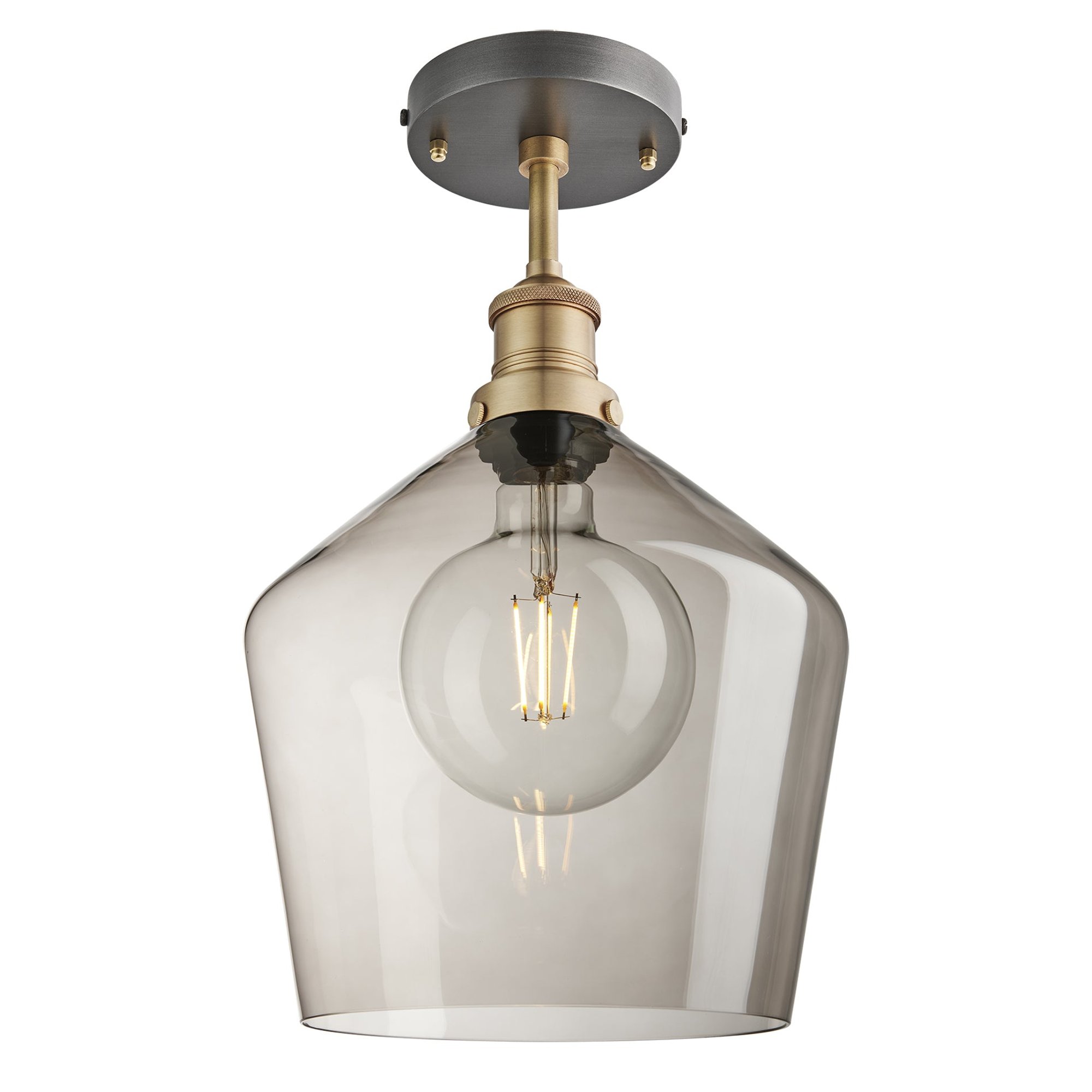 Smoked Glass Mocha with Brass Holder Flush Mount Lighting Schoolhouse Brooklyn BR-SGL-SHFM10-MO-BH