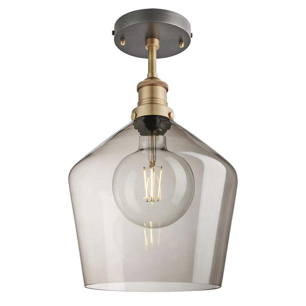 Smoked Glass Mocha with Brass Holder Flush Mount Lighting Schoolhouse Brooklyn BR-SGL-SHFM10-MO-BH