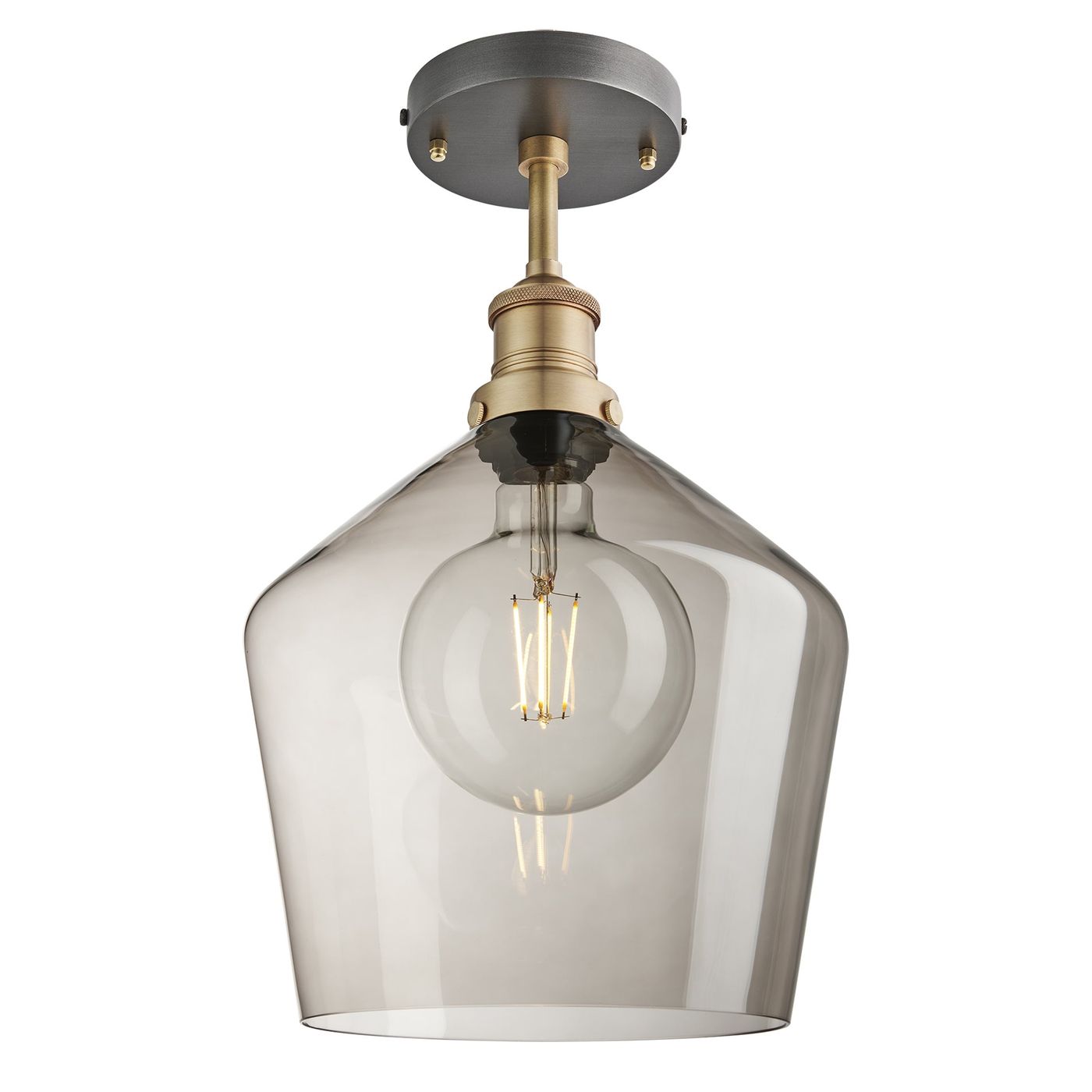 Smoked Glass Mocha with Brass Holder Flush Mount Lighting Schoolhouse Brooklyn BR-SGL-SHFM10-MO-BH