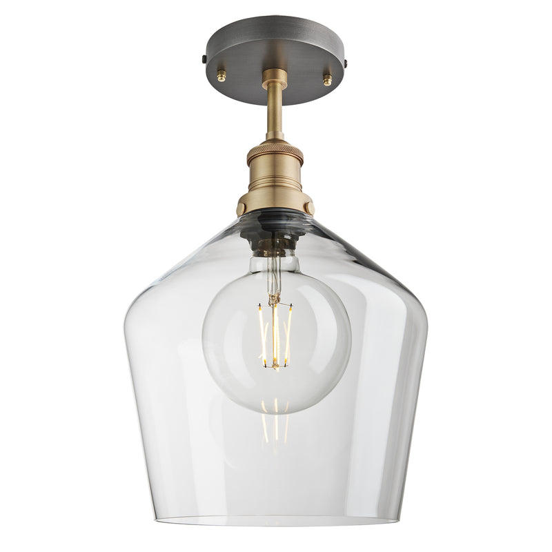 Clear Glass with Brass Holder Flush Mount Lighting Schoolhouse Brooklyn BR-GLSHFM10-CL-BH