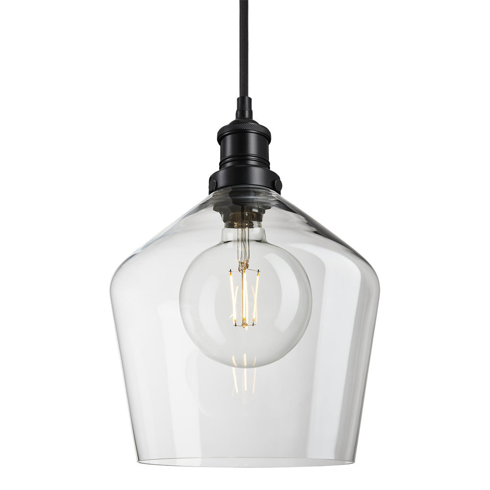 Clear Glass with Black Holder Pendant Lighting Schoolhouse Brooklyn BR-GLSHP10-CL-BKH