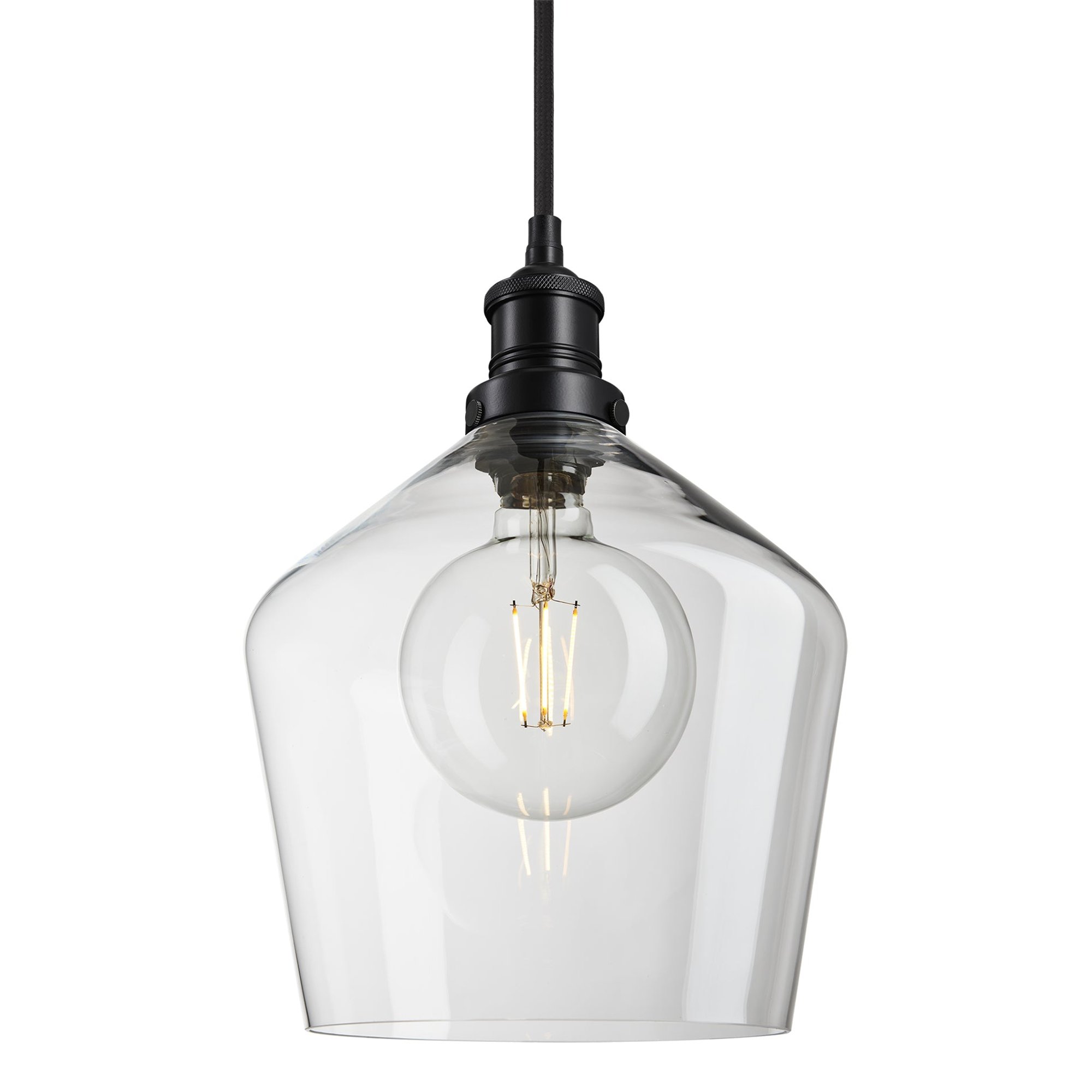Clear Glass with Black Holder Pendant Lighting Schoolhouse Brooklyn BR-GLSHP10-CL-BKH
