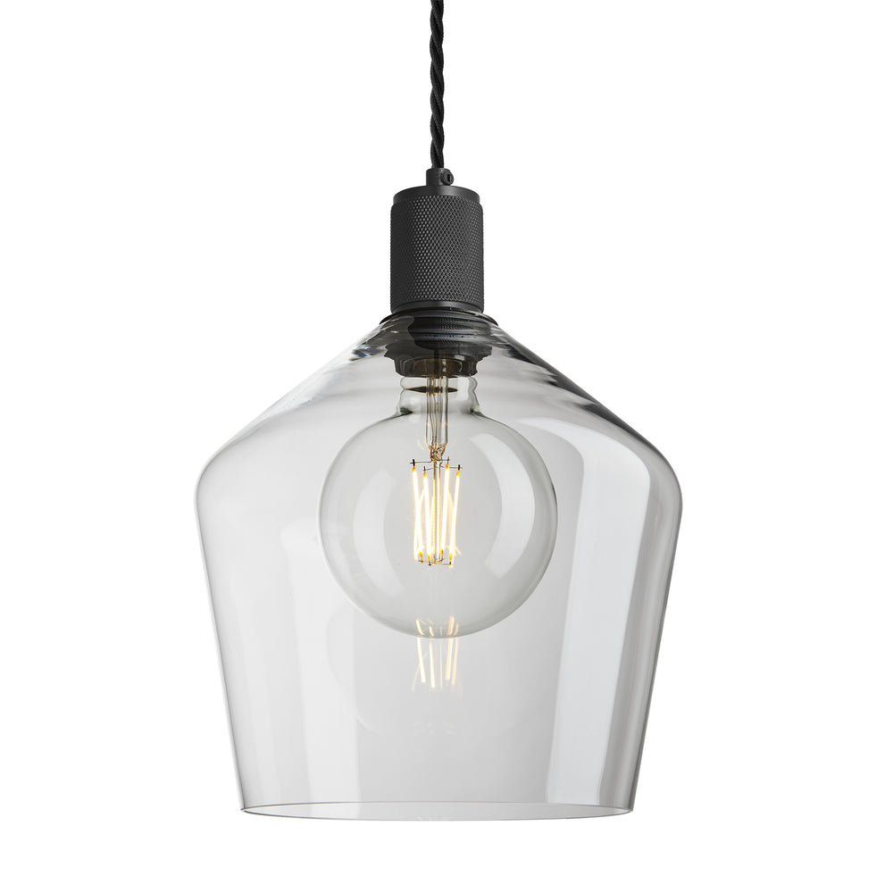 Clear Glass and Black Holder Schoolhouse Pendant Knurled Holder KN-GLSHP10-CL-BKH