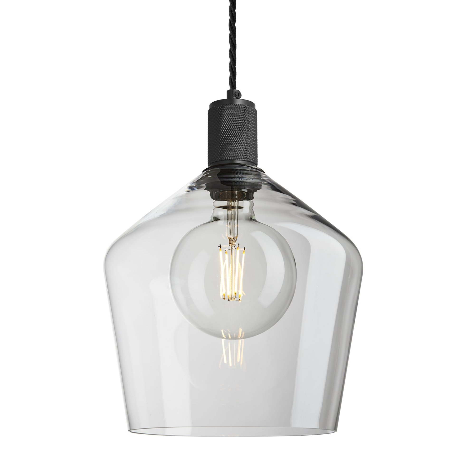 Clear Glass and Black Holder Schoolhouse Pendant Knurled Holder KN-GLSHP10-CL-BKH