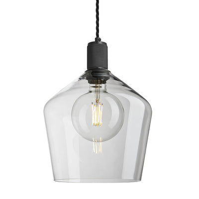Clear Glass and Black Holder Schoolhouse Pendant Knurled Holder KN-GLSHP10-CL-BKH