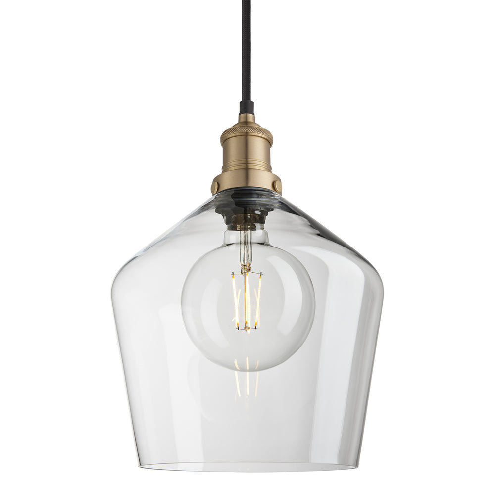Clear Glass with Brass Holder Pendant Lighting Schoolhouse Brooklyn BR-GLSHP10-CL-BH