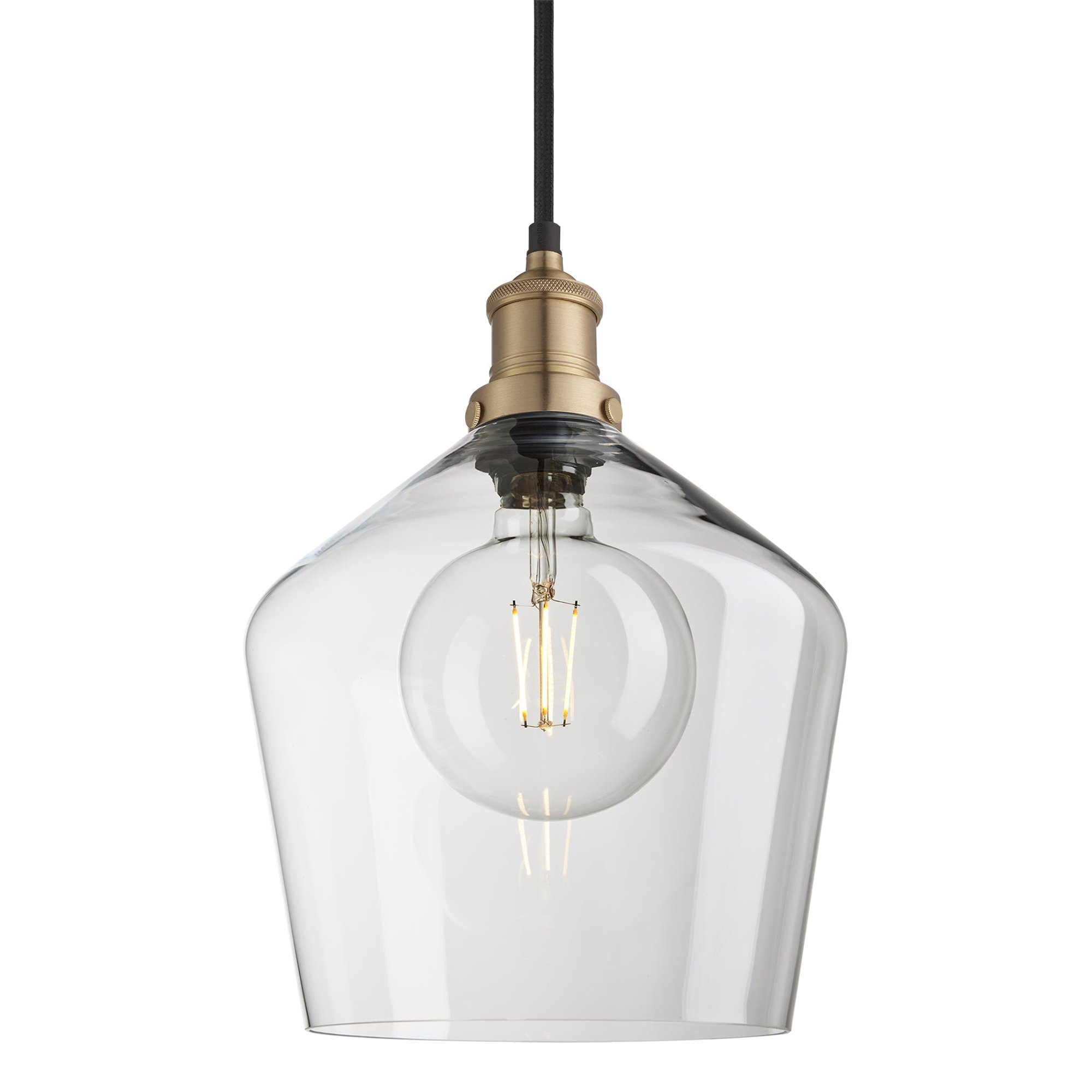 Clear Glass with Brass Holder Pendant Lighting Schoolhouse Brooklyn BR-GLSHP10-CL-BH