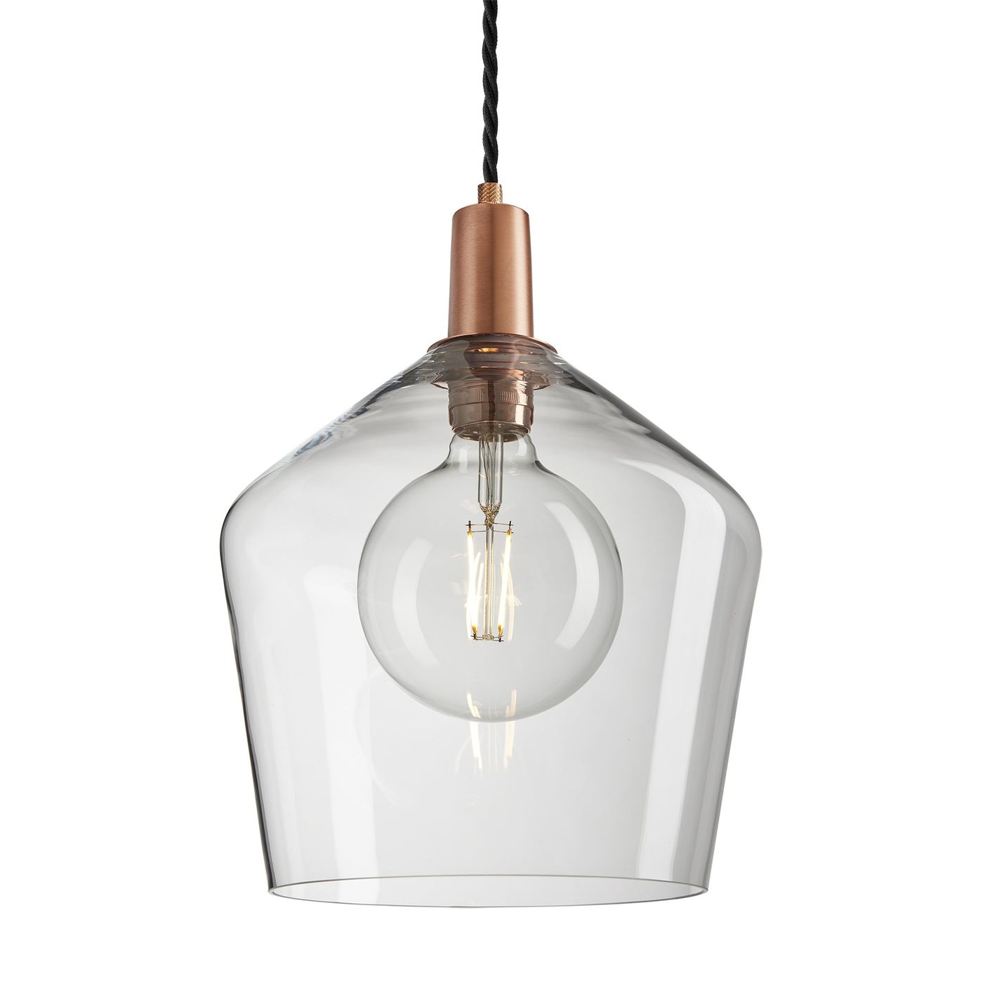 Sleek Clear Glass Schoolhouse Pendant Lighting in 10 Inch with Pewter Holder, Product Code is SL-GLSHP10-CL-CH