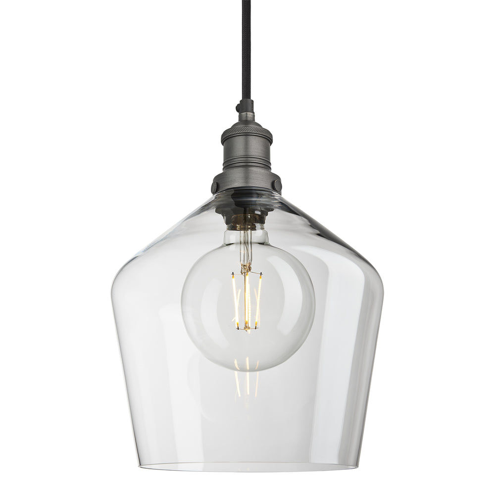 Clear Glass with Pewter Holder Pendant Lighting Schoolhouse Brooklyn BR-GLSHP10-CL-PH