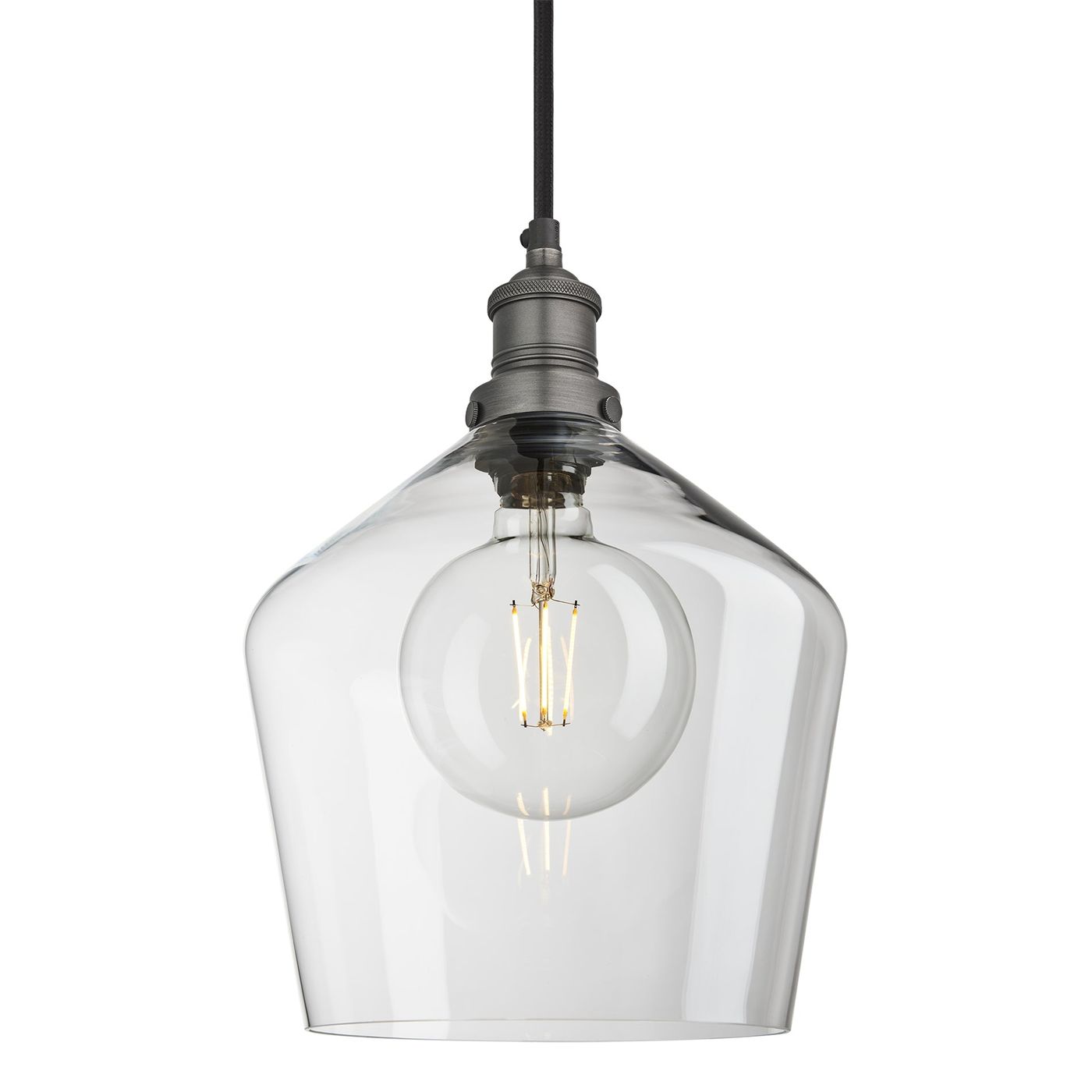 Clear Glass with Pewter Holder Pendant Lighting Schoolhouse Brooklyn BR-GLSHP10-CL-PH