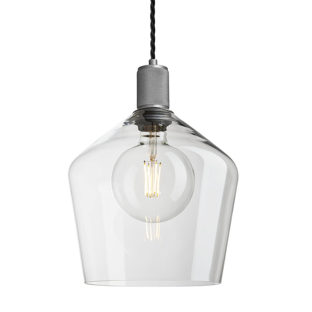 Clear Glass and Pewter Holder Schoolhouse Pendant Knurled Holder KN-GLSHP10-CL-PH
