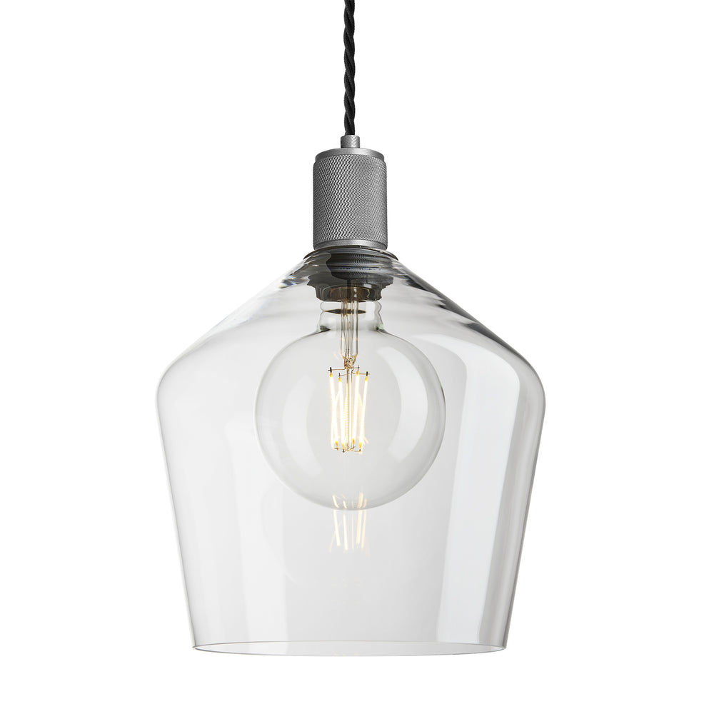 Clear Glass and Pewter Holder Schoolhouse Pendant Knurled Holder KN-GLSHP10-CL-PH