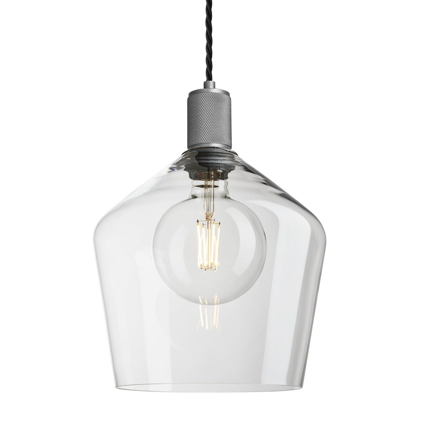 Clear Glass and Pewter Holder Schoolhouse Pendant Knurled Holder KN-GLSHP10-CL-PH