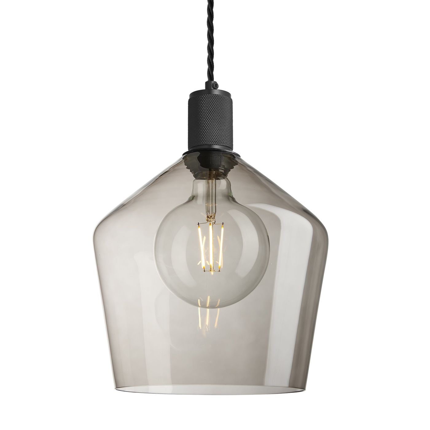 Smoked Glass Mocha with Black Holder Schoolhouse Pendant Knurled Holder KN-SGL-SHP10-MO-BKH