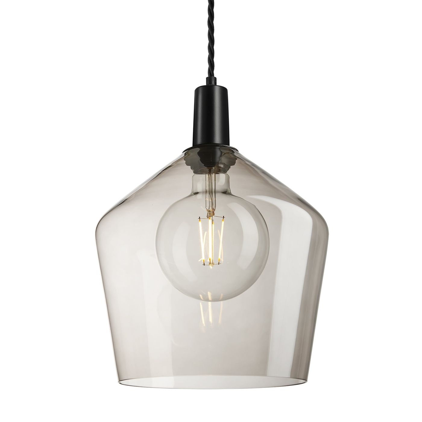 Sleek Smoked Glass Schoolhouse Pendant Lighting in 10 Inch with Black Holder, Product Code is SL-SGL-SHP10-MO-BKH