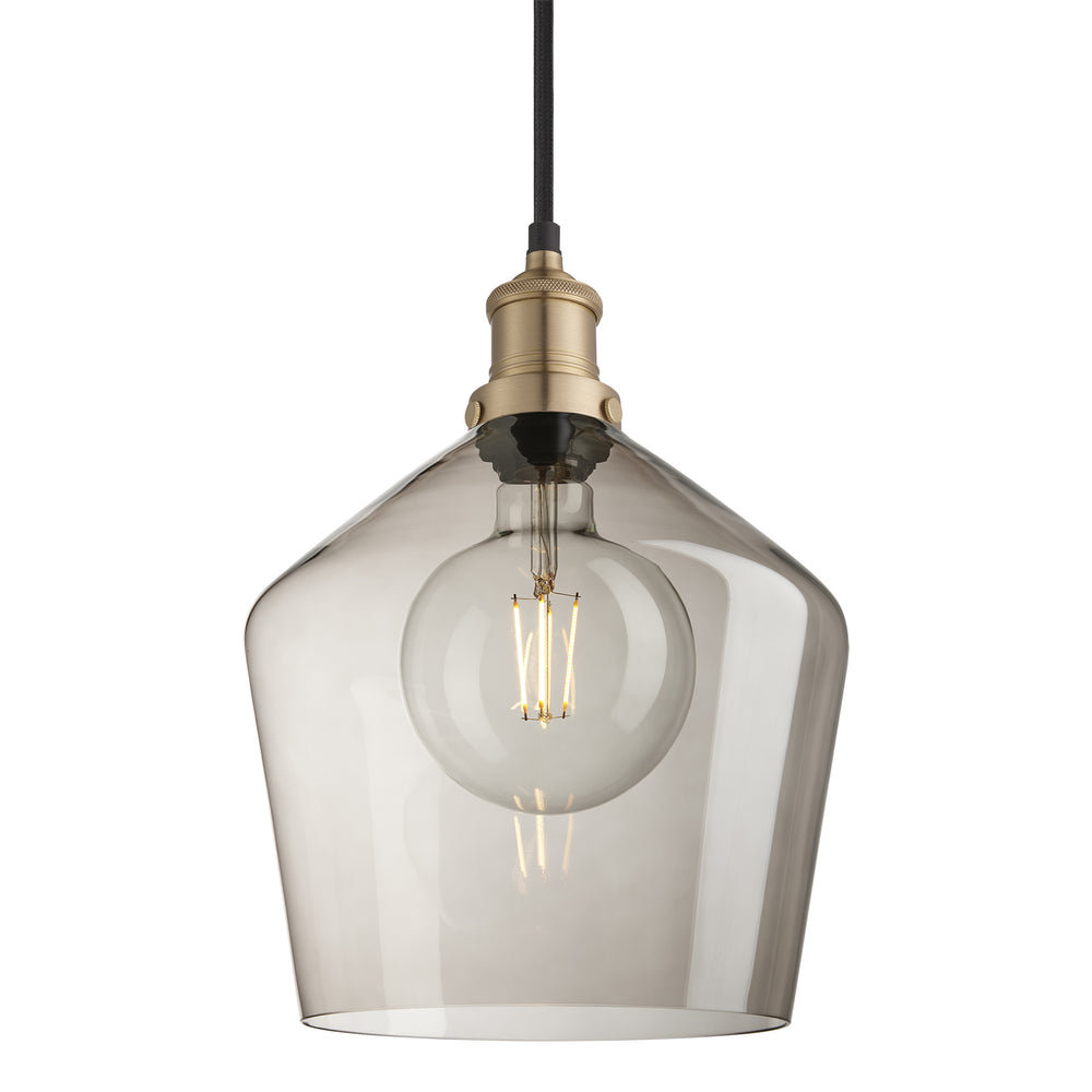 Smoked Glass Mocha with Brass Holder Pendant Lighting Schoolhouse Brooklyn BR-SGL-SHP10-MO-BH
