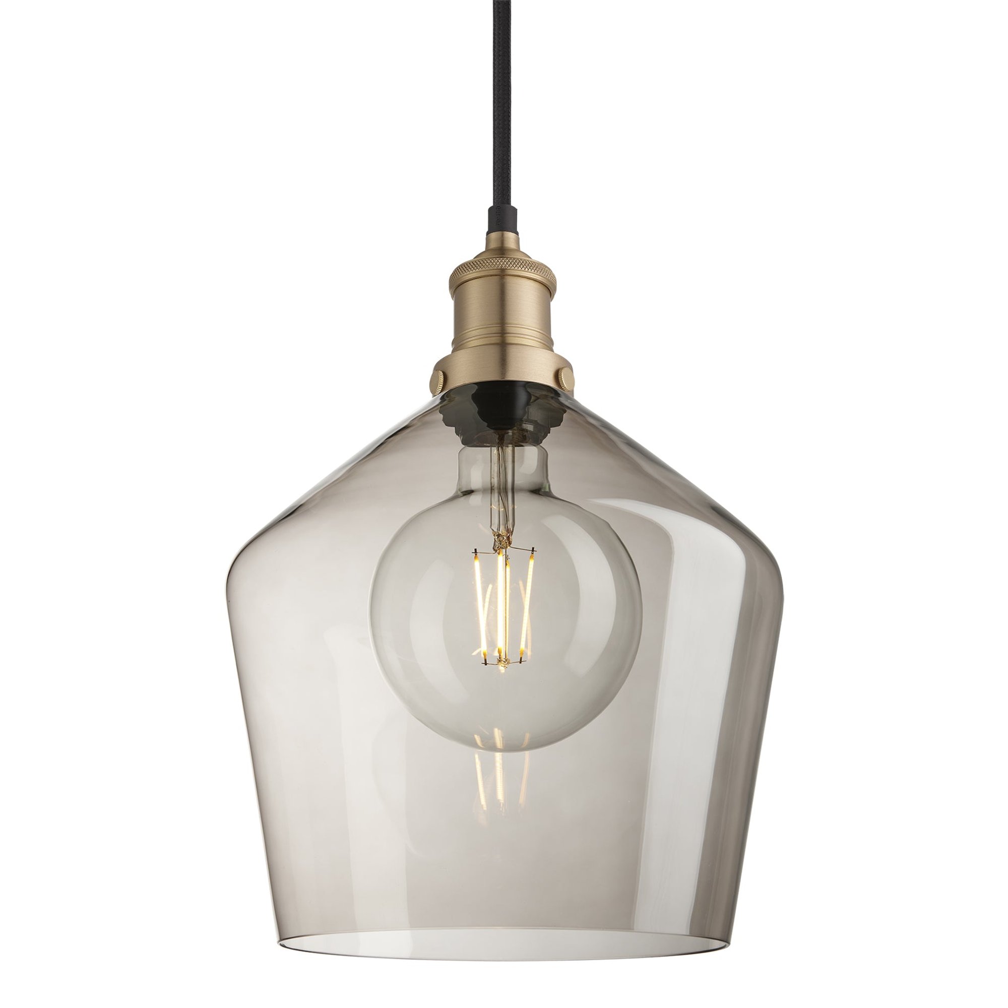 Smoked Glass Mocha with Brass Holder Pendant Lighting Schoolhouse Brooklyn BR-SGL-SHP10-MO-BH