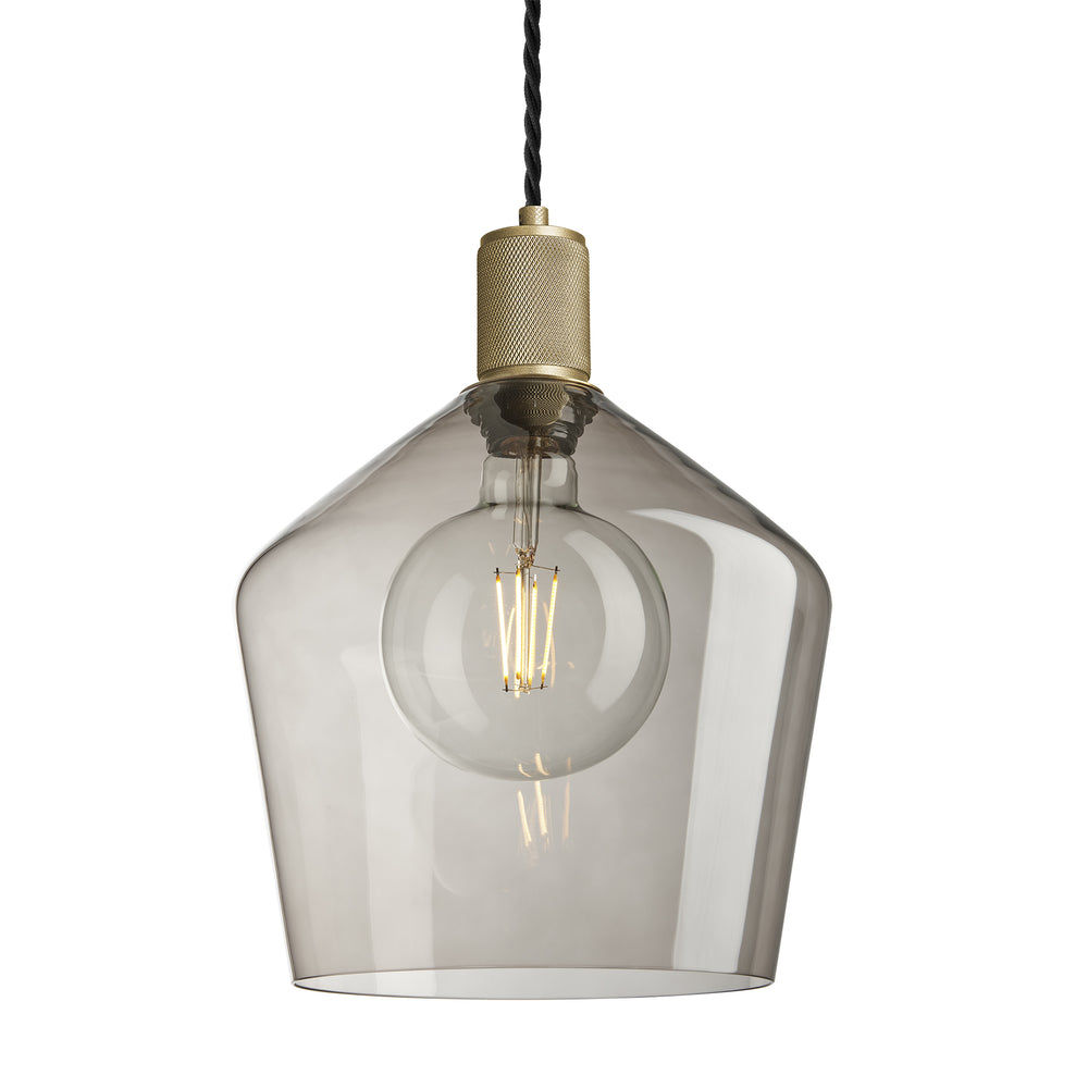 Smoked Glass Mocha with Brass Holder Schoolhouse Pendant Knurled Holder KN-SGL-SHP10-MO-BH