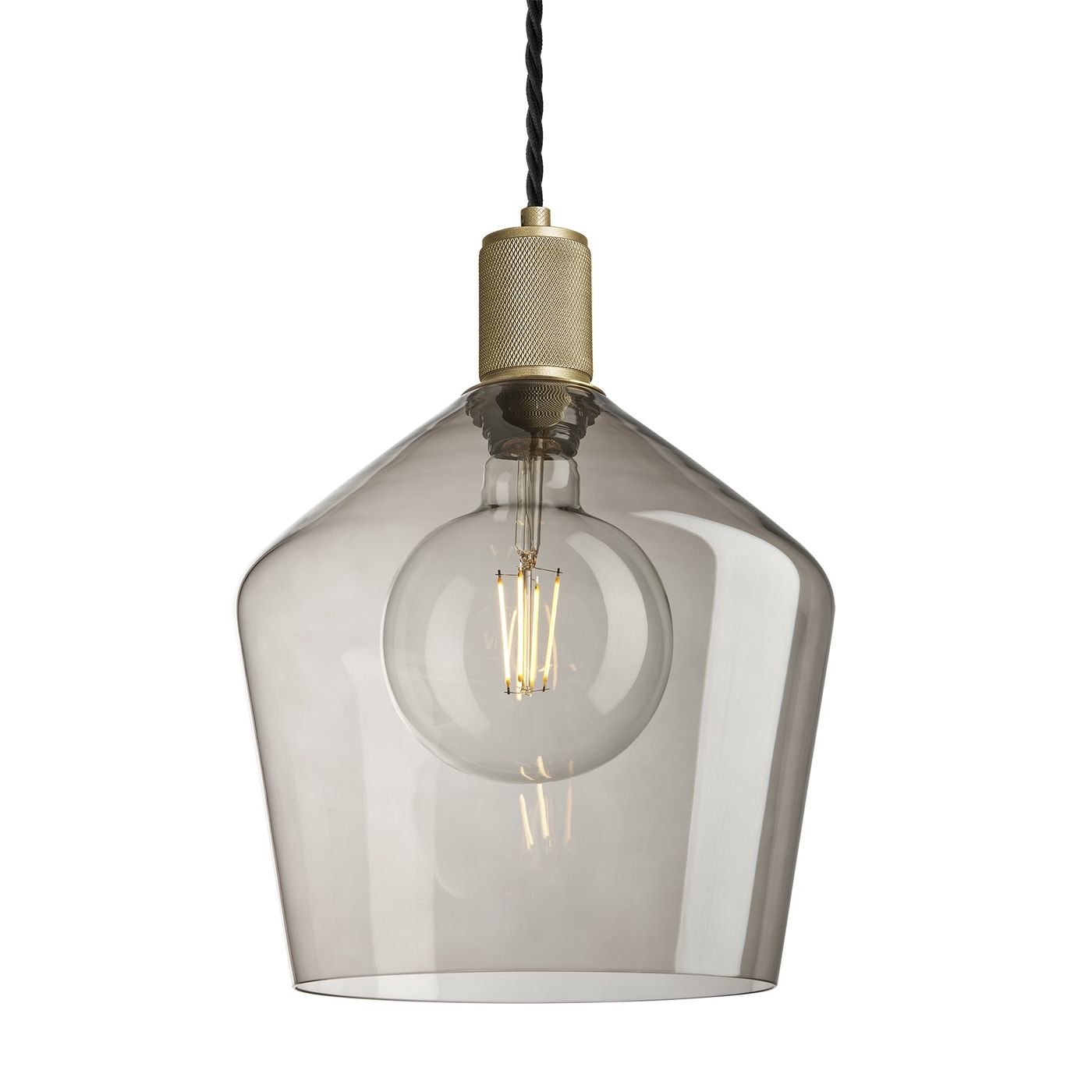 Smoked Glass Mocha with Brass Holder Schoolhouse Pendant Knurled Holder KN-SGL-SHP10-MO-BH
