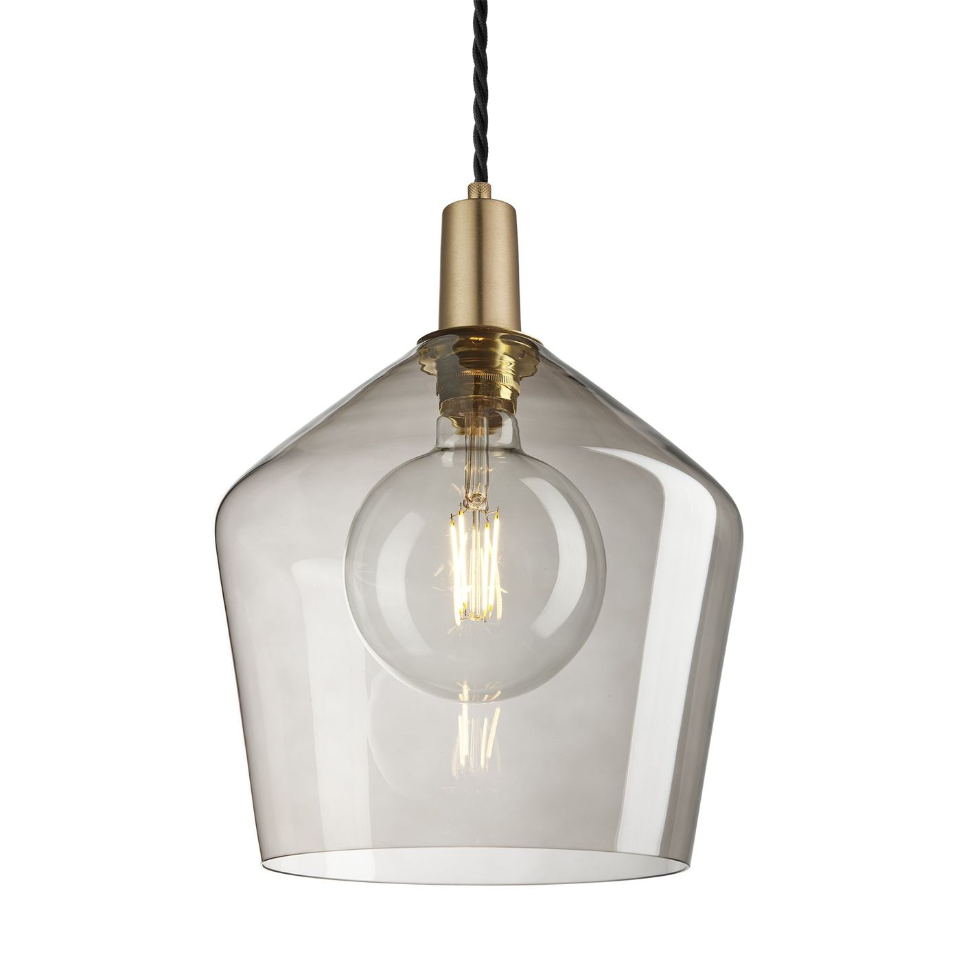 Sleek Smoked Glass Schoolhouse Pendant Lighting in 10 Inch with Brass Holder, Product Code is SL-SGL-SHP10-MO-BH