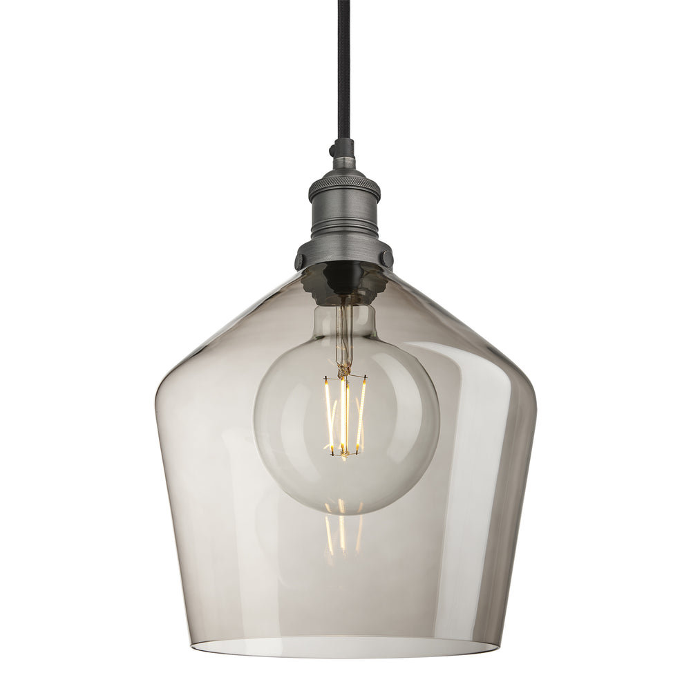 Smoked Glass Mocha with Pewter Holder Pendant Lighting Schoolhouse Brooklyn BR-SGL-SHP10-MO-PH